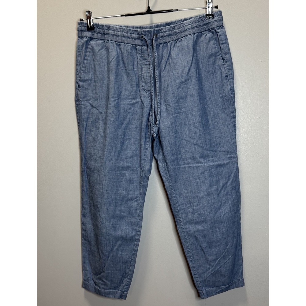 J Crew Factory Women's Cropped Pants SZ 12 Chambray Drawstring Pull On  Cuffs